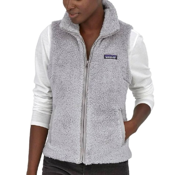 Patagonia Womens Full Zip Gray Los Gatos Sherpa Fleece Fuzzy Vest Jacket Sz S - Picture 1 of 10